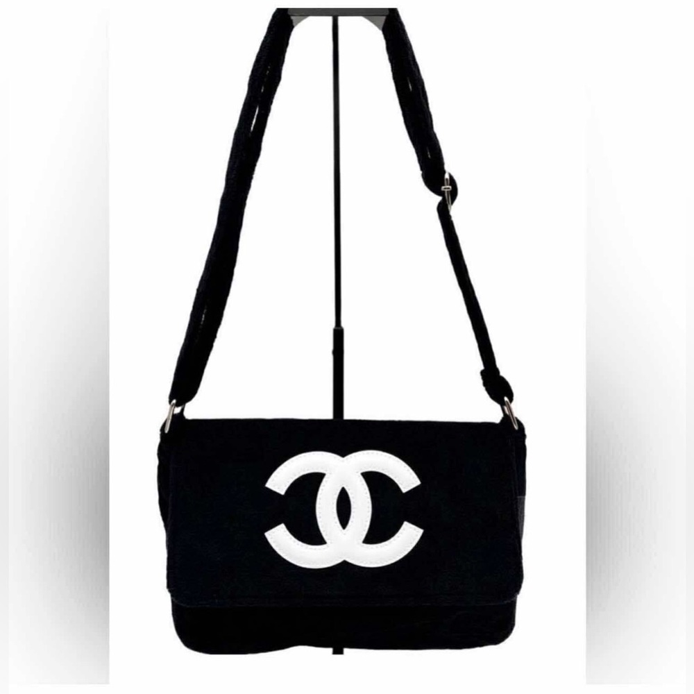 CHANEL Black & White Precision CC Logo Crossbody Bag